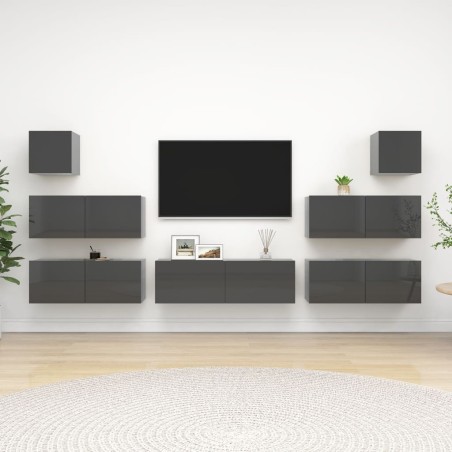 7-tlg. TV-Schrank-Set Hochglanz-Grau Holzwerkstoff