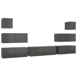 7-tlg. TV-Schrank-Set Hochglanz-Grau Holzwerkstoff
