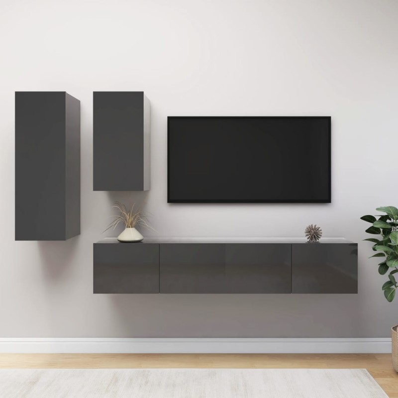 4-tlg. TV-Schrank-Set Hochglanz-Grau Holzwerkstoff 4-tlg. TV-Schrank-Set Hochglanz-Grau Holzwerkstoff