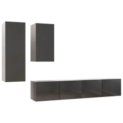 4-tlg. TV-Schrank-Set Hochglanz-Grau Holzwerkstoff