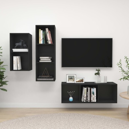 3-tlg. TV-Schrank-Set Schwarz Holzwerkstoff