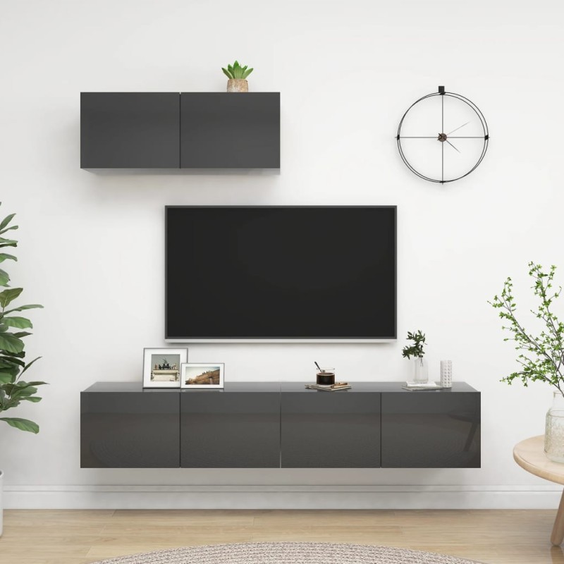 TV-Schränke 3 Stk. Hochglanz-Grau Holzwerkstoff TV-Schränke 3 Stk. Hochglanz-Grau Holzwerkstoff