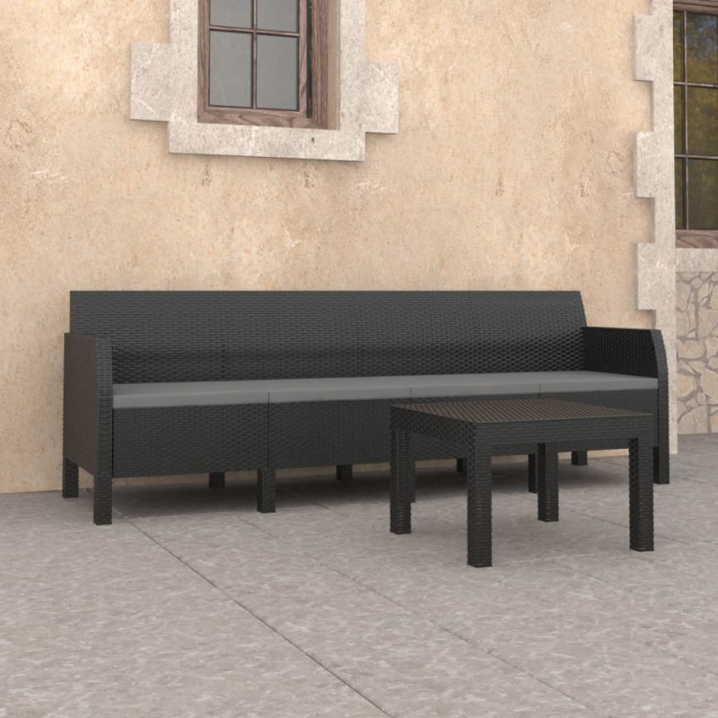 2-tlg. Garten-Lounge-Set mit Kissen PP Rattan Anthrazit 2-tlg. Garten-Lounge-Set mit Kissen PP Rattan Anthrazit