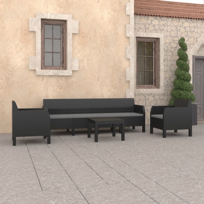 4-tlg. Garten-Lounge-Set mit Kissen PP Rattan Anthrazit 4-tlg. Garten-Lounge-Set mit Kissen PP Rattan Anthrazit