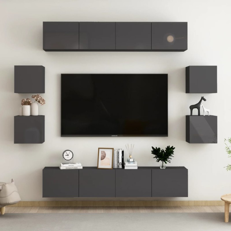 8-tlg. TV-Schrank-Set Hochglanz-Grau Holzwerkstoff 8-tlg. TV-Schrank-Set Hochglanz-Grau Holzwerkstoff