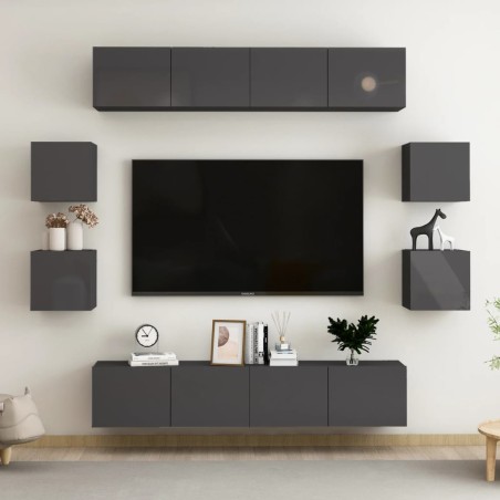 8-tlg. TV-Schrank-Set Hochglanz-Grau Holzwerkstoff