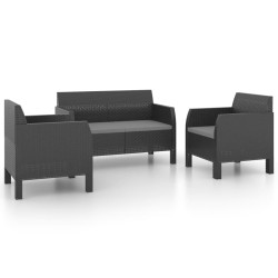 vidaXL 3-tlg. Garten-Lounge-Set mit Kissen PP Rattan Anthrazit