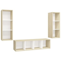 3-tlg. TV-Schrank-Set Weiß Sonoma-Eiche Holzwerkstoff