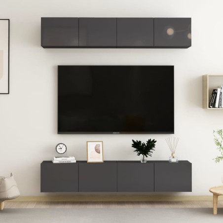 TV-Schränke 4 Stk. Hochglanz-Grau 80x30x30 cm Holzwerkstoff