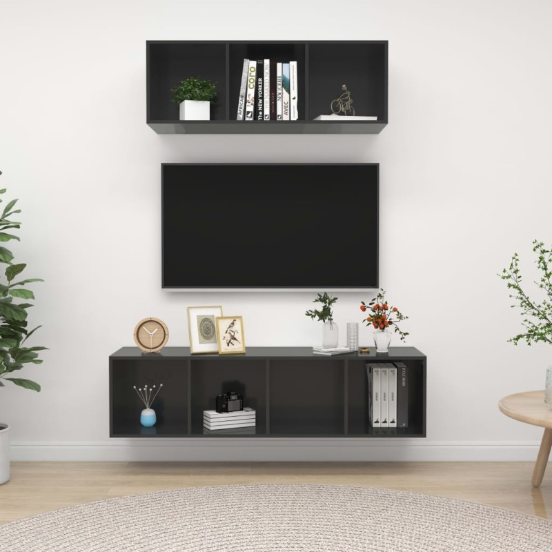 2-tlg. TV-Schrank-Set Hochglanz-Grau Holzwerkstoff 2-tlg. TV-Schrank-Set Hochglanz-Grau Holzwerkstoff