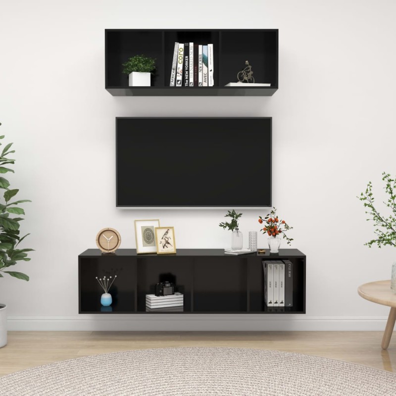 vidaXL 2-tlg. TV-Schrank-Set Hochglanz-Schwarz Holzwerkstoff vidaXL 2-tlg. TV-Schrank-Set Hochglanz-Schwarz Holzwerkstoff