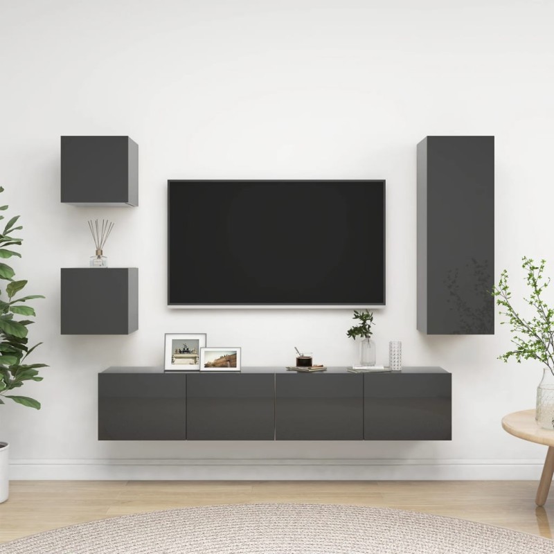 5-tlg. TV-Schrank-Set Hochglanz-Grau Holzwerkstoff 5-tlg. TV-Schrank-Set Hochglanz-Grau Holzwerkstoff