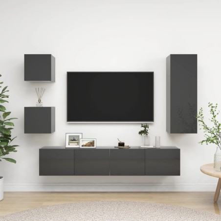5-tlg. TV-Schrank-Set Hochglanz-Grau Holzwerkstoff