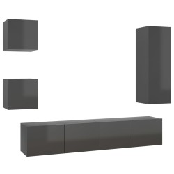 5-tlg. TV-Schrank-Set Hochglanz-Grau Holzwerkstoff