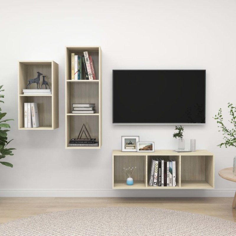vidaXL 3-tlg. TV-Schrank-Set Sonoma-Eiche Holzwerkstoff vidaXL 3-tlg. TV-Schrank-Set Sonoma-Eiche Holzwerkstoff