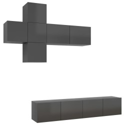 7-tlg. TV-Schrank-Set Hochglanz-Grau Holzwerkstoff