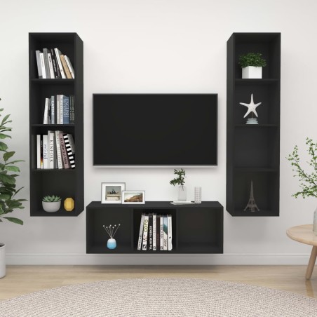 3-tlg. TV-Schrank-Set Schwarz Holzwerkstoff