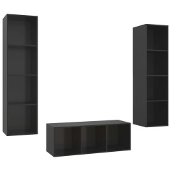 3-tlg. TV-Schrank-Set Hochglanz-Schwarz Holzwerkstoff