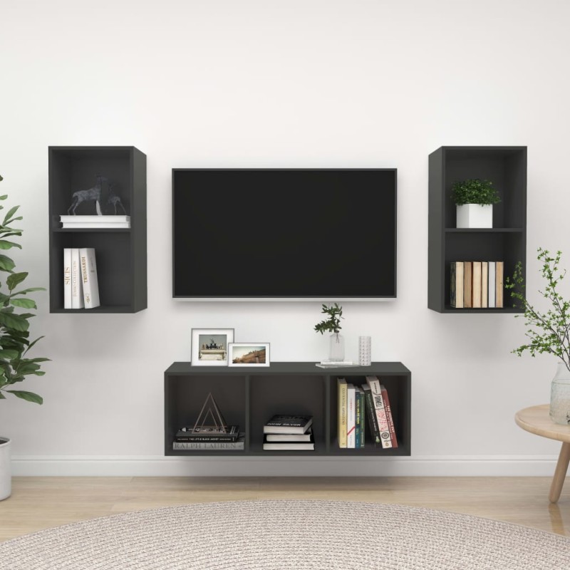 3-tlg. TV-Schrank-Set Grau Holzwerkstoff 3-tlg. TV-Schrank-Set Grau Holzwerkstoff