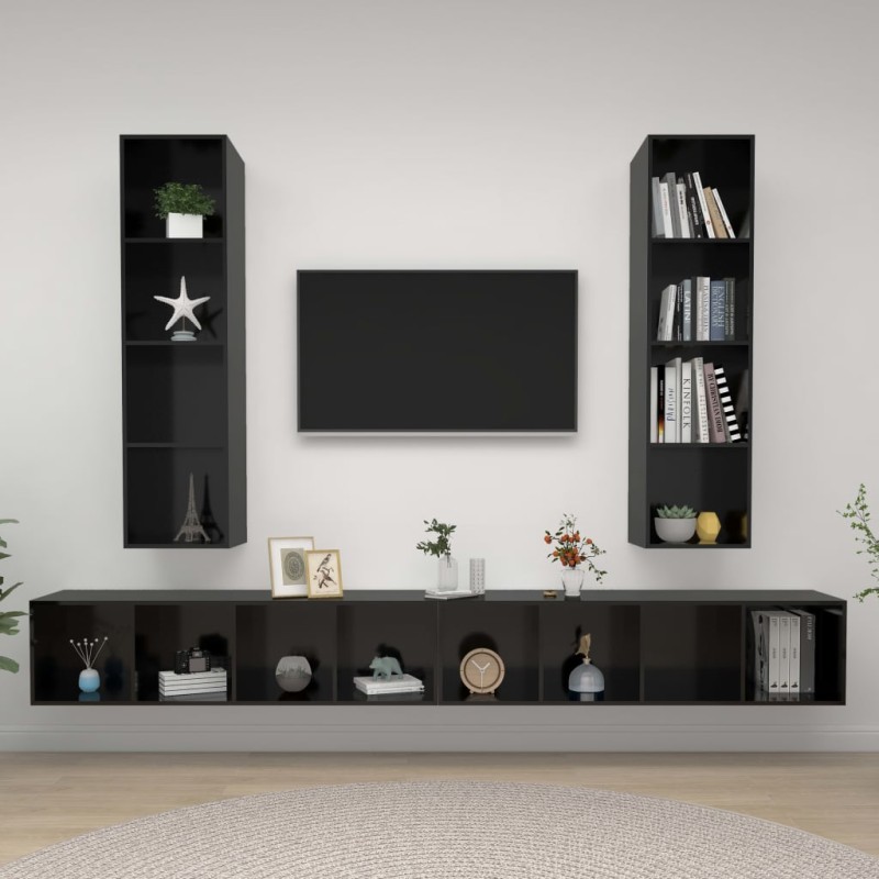 TV-Wandschränke 4 Stk. Hochglanz-Schwarz Holzwerkstoff TV-Wandschränke 4 Stk. Hochglanz-Schwarz Holzwerkstoff