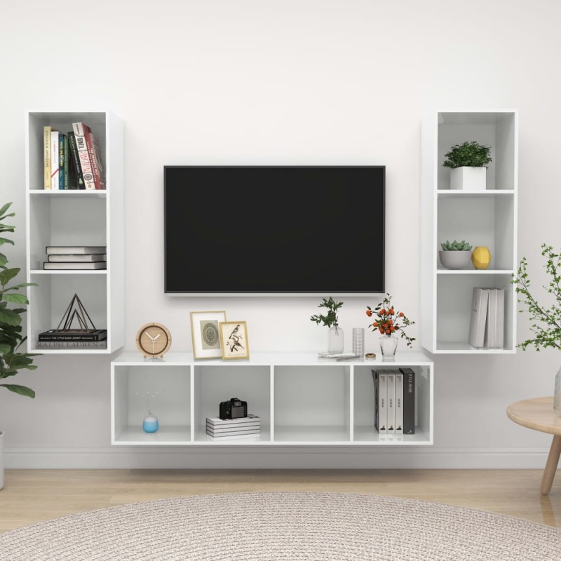 3-tlg. TV-Schrank-Set Hochglanz-Weiß Holzwerkstoff 3-tlg. TV-Schrank-Set Hochglanz-Weiß Holzwerkstoff
