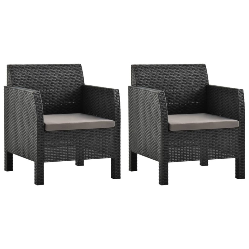 Gartenstühle mit Kissen 2 Stk. PP Rattan Anthrazit Gartenstühle mit Kissen 2 Stk. PP Rattan Anthrazit