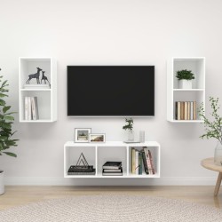 vidaXL 3-tlg. TV-Schrank-Set Weiß Holzwerkstoff