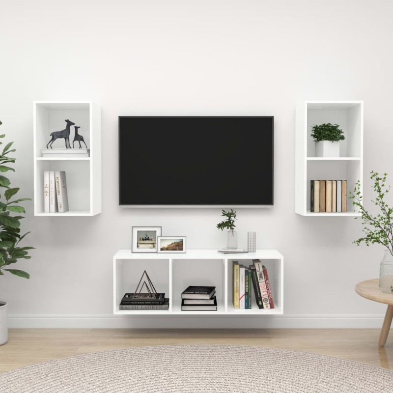 vidaXL 3-tlg. TV-Schrank-Set Weiß Holzwerkstoff vidaXL 3-tlg. TV-Schrank-Set Weiß Holzwerkstoff