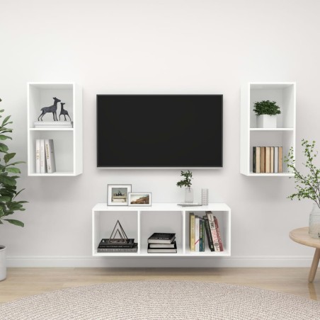 vidaXL 3-tlg. TV-Schrank-Set Weiß Holzwerkstoff