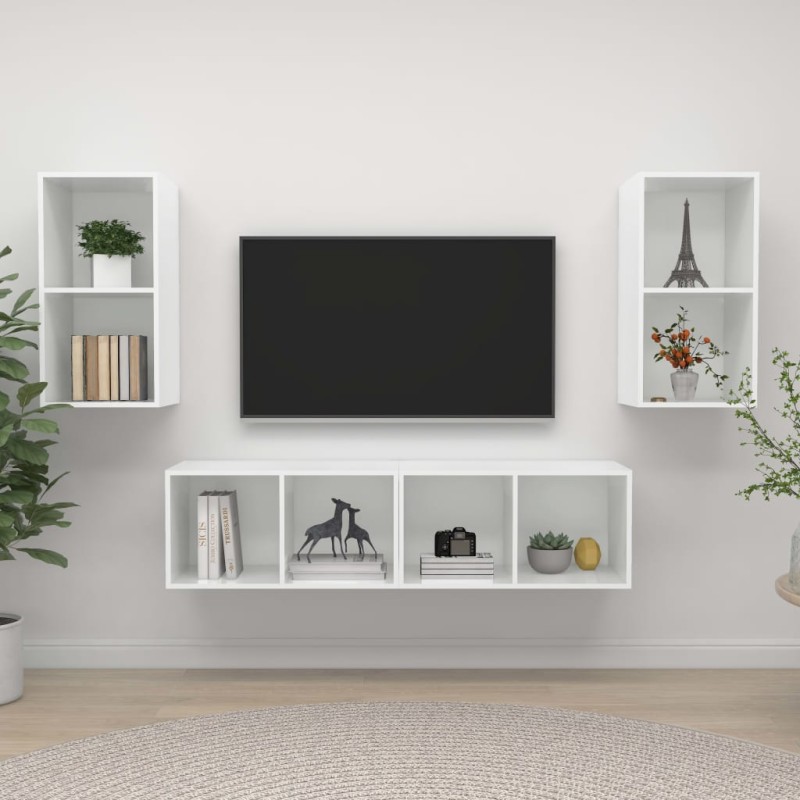 TV-Wandschränke 4 Stk. Hochglanz-Weiß Holzwerkstoff TV-Wandschränke 4 Stk. Hochglanz-Weiß Holzwerkstoff