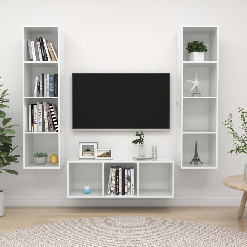 vidaXL 3-tlg. TV-Schrank-Set Hochglanz-Weiß Holzwerkstoff vidaXL 3-tlg. TV-Schrank-Set Hochglanz-Weiß Holzwerkstoff