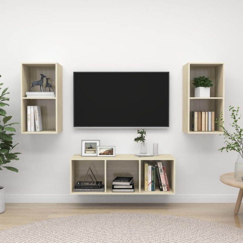 3-tlg. TV-Schrank-Set Sonoma-Eiche Holzwerkstoff 3-tlg. TV-Schrank-Set Sonoma-Eiche Holzwerkstoff