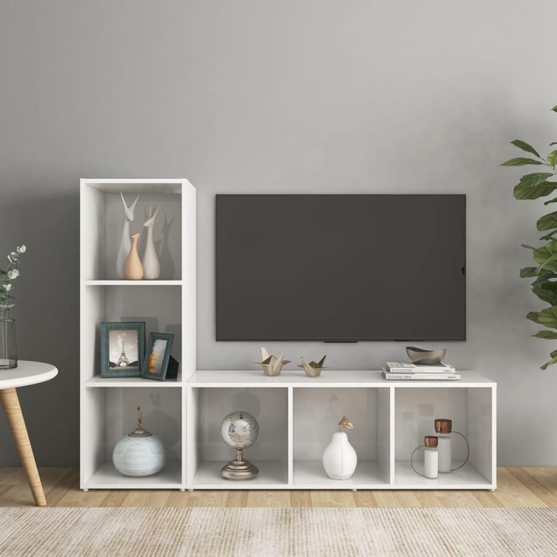 vidaXL TV-Schränke 2 Stk. Hochglanz-Weiß 107x35x37 cm Holzwerkstoff vidaXL TV-Schränke 2 Stk. Hochglanz-Weiß 107x35x37 cm Holzwerkstoff