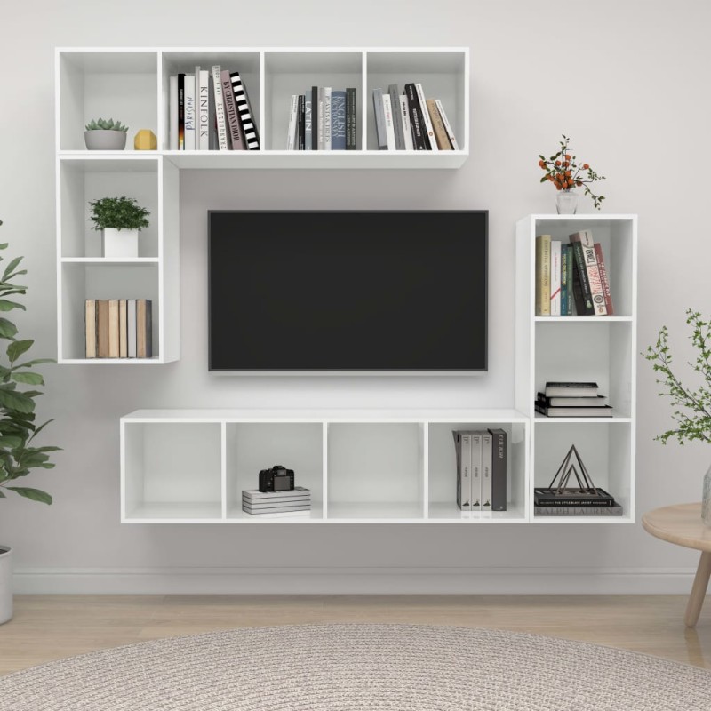 4-tlg. TV-Schrank-Set Hochglanz-Weiß Holzwerkstoff 4-tlg. TV-Schrank-Set Hochglanz-Weiß Holzwerkstoff