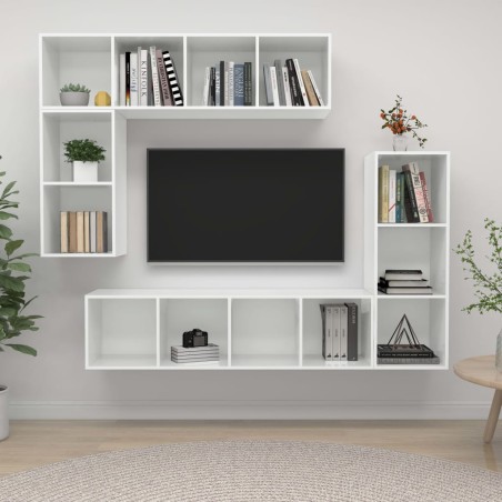 4-tlg. TV-Schrank-Set Hochglanz-Weiß Holzwerkstoff
