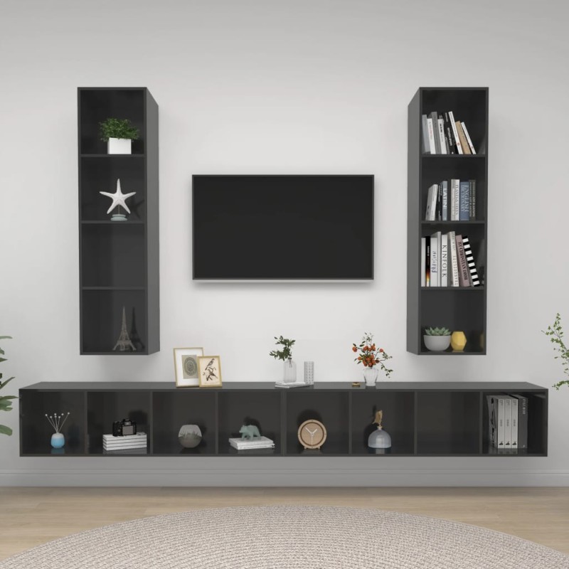 TV-Wandschränke 4 Stk. Hochglanz-Grau Holzwerkstoff TV-Wandschränke 4 Stk. Hochglanz-Grau Holzwerkstoff