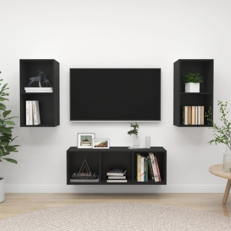 3-tlg. TV-Schrank-Set Schwarz Holzwerkstoff