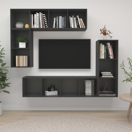 4-tlg. TV-Schrank-Set Grau Holzwerkstoff