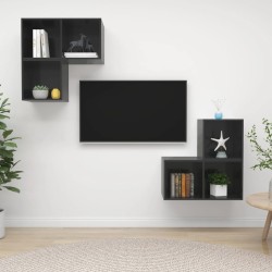 4-tlg. TV-Schrank-Set Hochglanz-Grau Holzwerkstoff