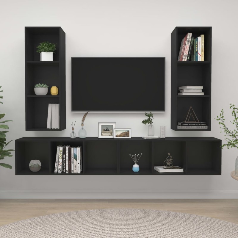 TV-Wandschränke 4 Stk. Schwarz Holzwerkstoff TV-Wandschränke 4 Stk. Schwarz Holzwerkstoff