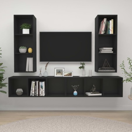 TV-Wandschränke 4 Stk. Schwarz Holzwerkstoff
