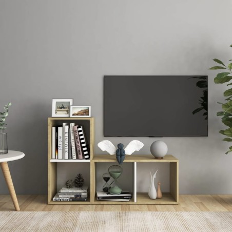 TV-Schränke 2 Stk. Weiß Sonoma-Eiche 72x35x36,5cm Holzwerkstoff