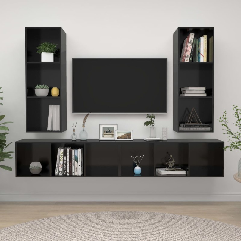 vidaXL TV-Wandschränke 4 Stk. Hochglanz-Schwarz Holzwerkstoff vidaXL TV-Wandschränke 4 Stk. Hochglanz-Schwarz Holzwerkstoff