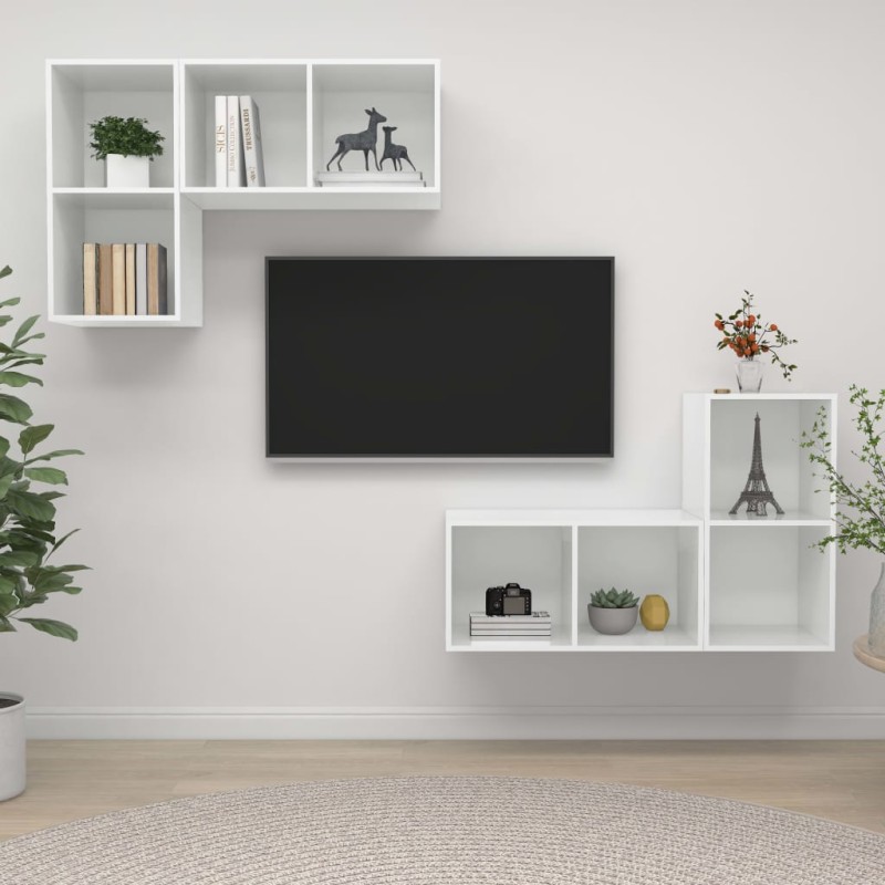TV-Wandschränke 4 Stk. Hochglanz-Weiß Holzwerkstoff TV-Wandschränke 4 Stk. Hochglanz-Weiß Holzwerkstoff