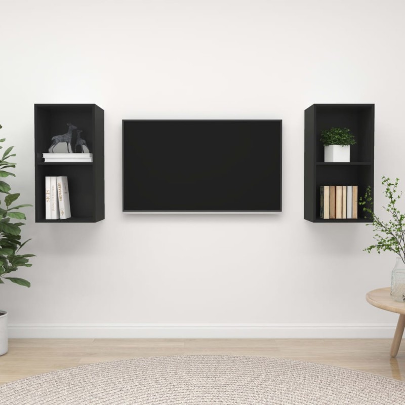 TV-Wandschränke 2 Stk. Schwarz Holzwerkstoff TV-Wandschränke 2 Stk. Schwarz Holzwerkstoff