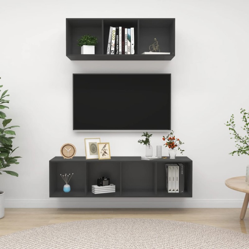 2-tlg. TV-Schrank-Set Grau Holzwerkstoff 2-tlg. TV-Schrank-Set Grau Holzwerkstoff