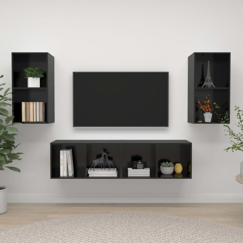 TV-Wandschränke 4 Stk. Hochglanz-Schwarz Holzwerkstoff TV-Wandschränke 4 Stk. Hochglanz-Schwarz Holzwerkstoff