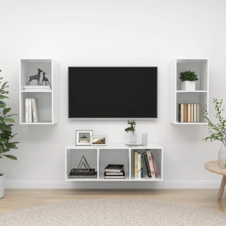 vidaXL 3-tlg. TV-Schrank-Set Hochglanz-Weiß Holzwerkstoff