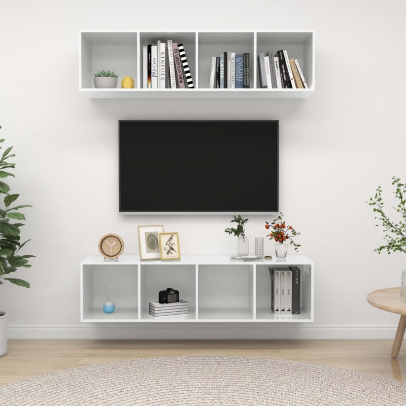 TV-Wandschränke 2 Stk. Hochglanz-Weiß Holzwerkstoff TV-Wandschränke 2 Stk. Hochglanz-Weiß Holzwerkstoff
