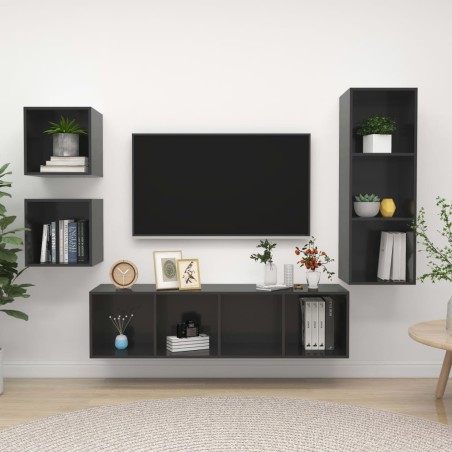 4-tlg. TV-Schrank-Set Hochglanz-Grau Holzwerkstoff